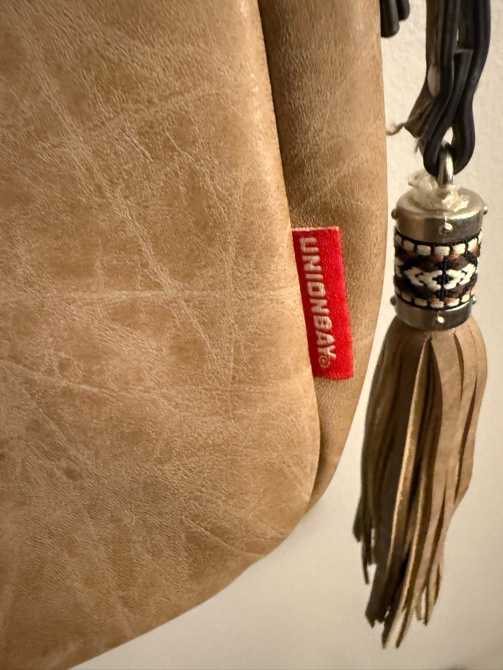 Unionbay Boho Crossbody Bag Tan Faux Leather Tassel Purse - Picture 7 of 10